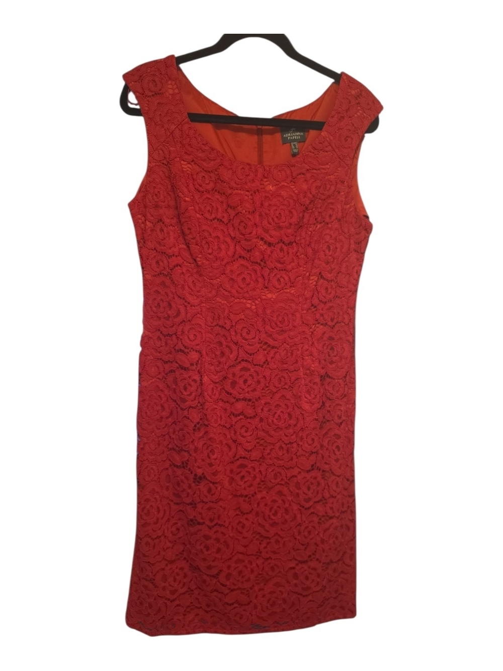Adrianna Papell  Red Floral Lace Midi Sheath Dress